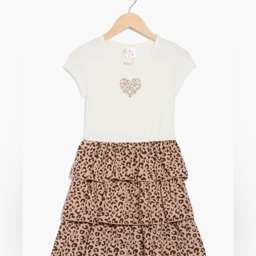 Lily Bleu and Rhinestone Heart Leopard Print Dress (Little Kid)